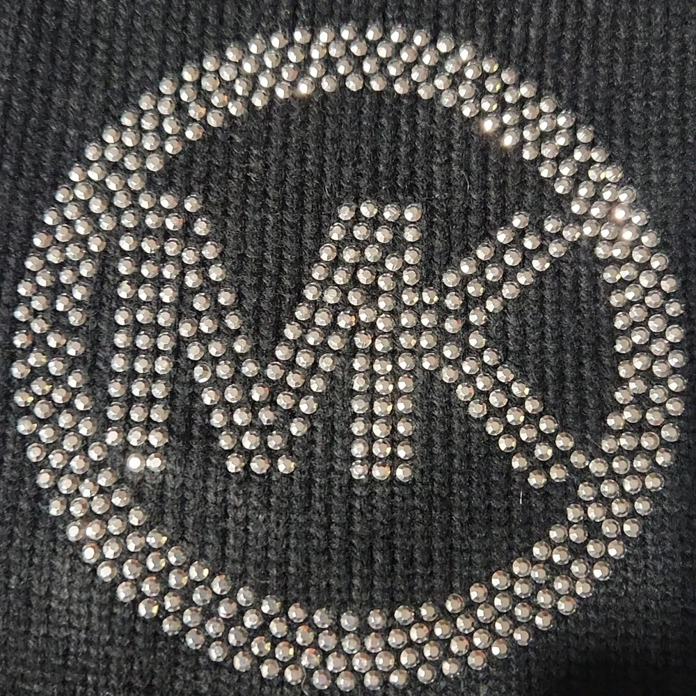 NWOT Michael Kors Mirror Stud Black Knit Beanie & Scarf Set